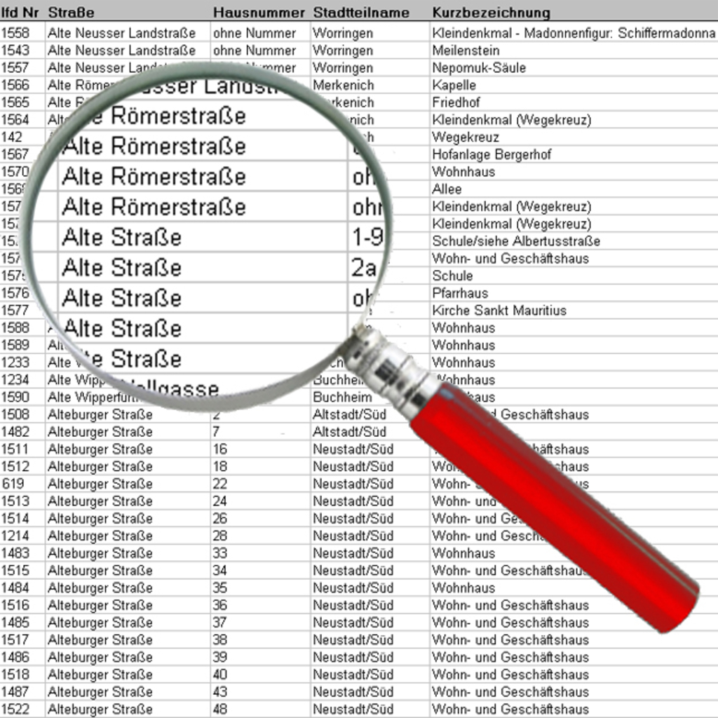 Suche in der Denkmalliste Stadt Köln