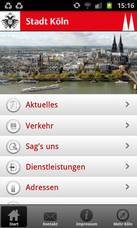 Kölner Service-App: Hauptmenü (© Stadt Köln)