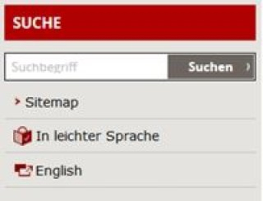 Abbildung der Box Suche und Sprache