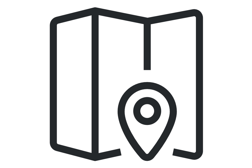 Icon einer faltbaren Karte mit einem GPS-Symbol im Vordergrund., Link auf Stadtplan - Stadt Köln