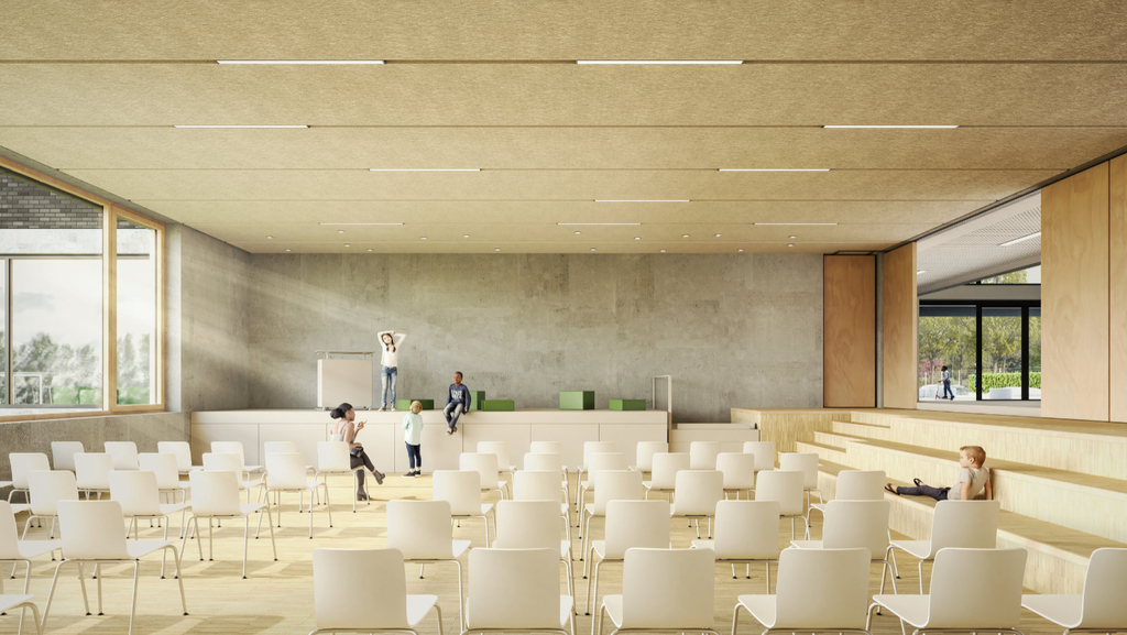 Visualisierung der Aula im Erdgeschoss