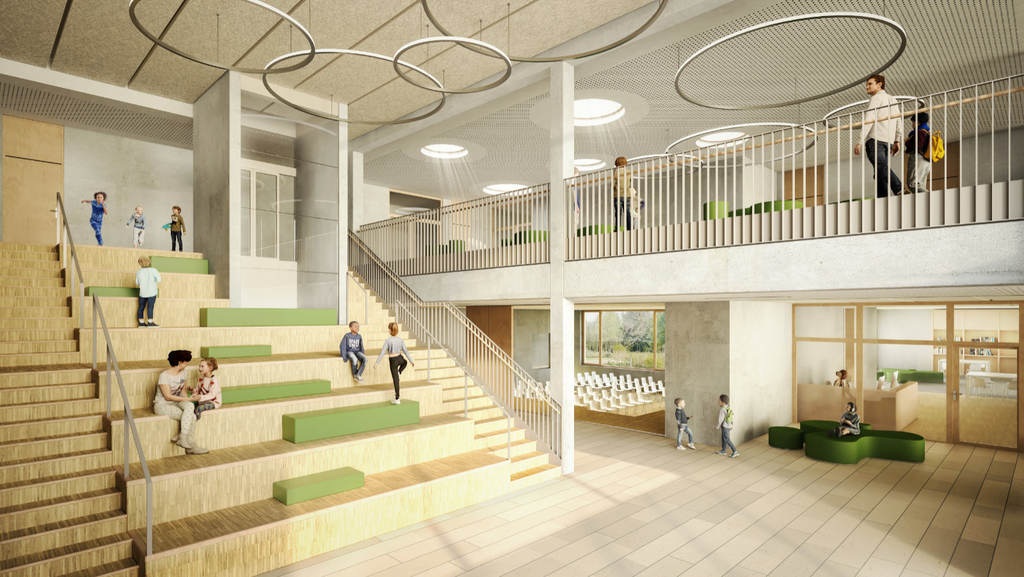 Visualisierung der Lerntreppe, die das Erdgeschoss mit dem Obergeschoss verbindet