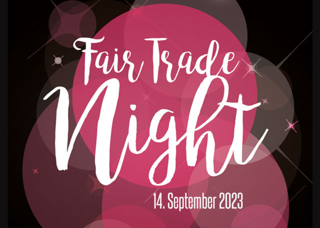 Veranstaltungslogo mit Schriftzug "Fair Trade Night". Darunter das Veranstaltungsdatum: 14. September 2023