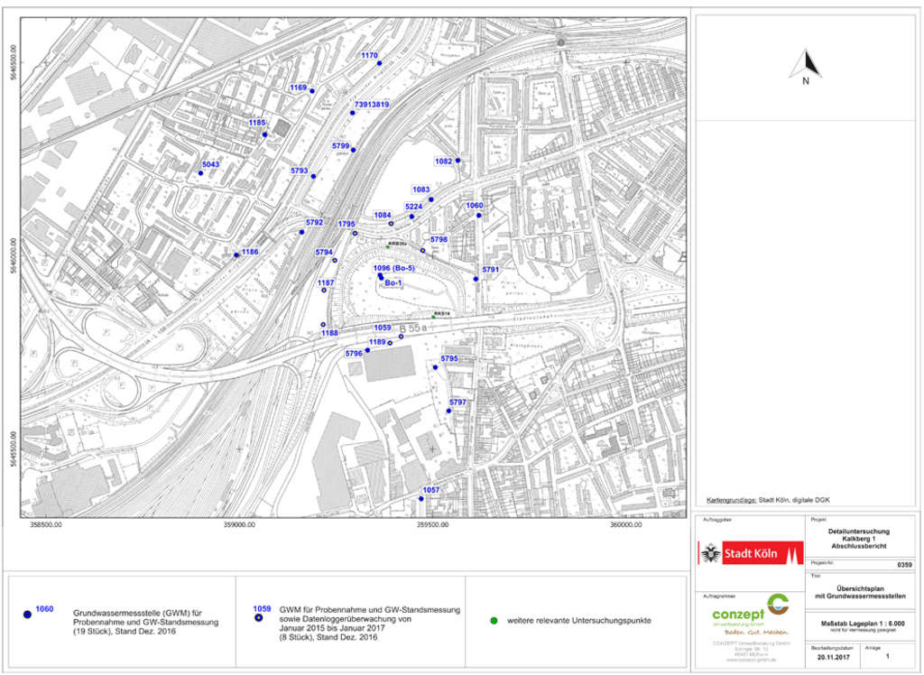 Übersichtsplan mit Grundwassermessstellen