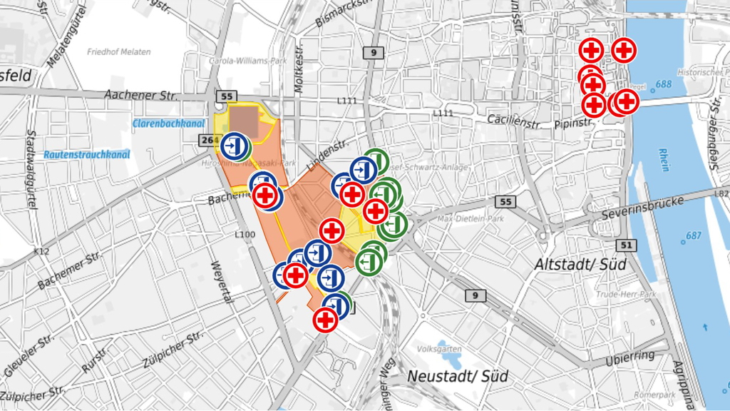 Ausschnitt Übersichtskarte Elfter im Elften, Link auf Übersichtskarte Elfter im Elften - Stadt Köln