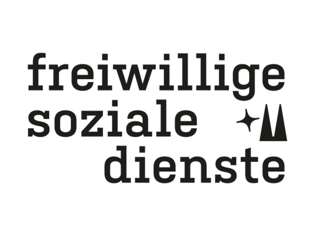Logo freiwillige soziale Dienste, schwarze Schrift auf grauem Hintergrund