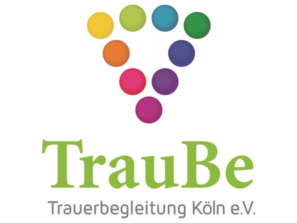 Logo des Vereins Bunte Kreise in Form einer Traubenstaude, darunter der Schriftzug TrauBe, Trauerbegleitung Köln e. V.