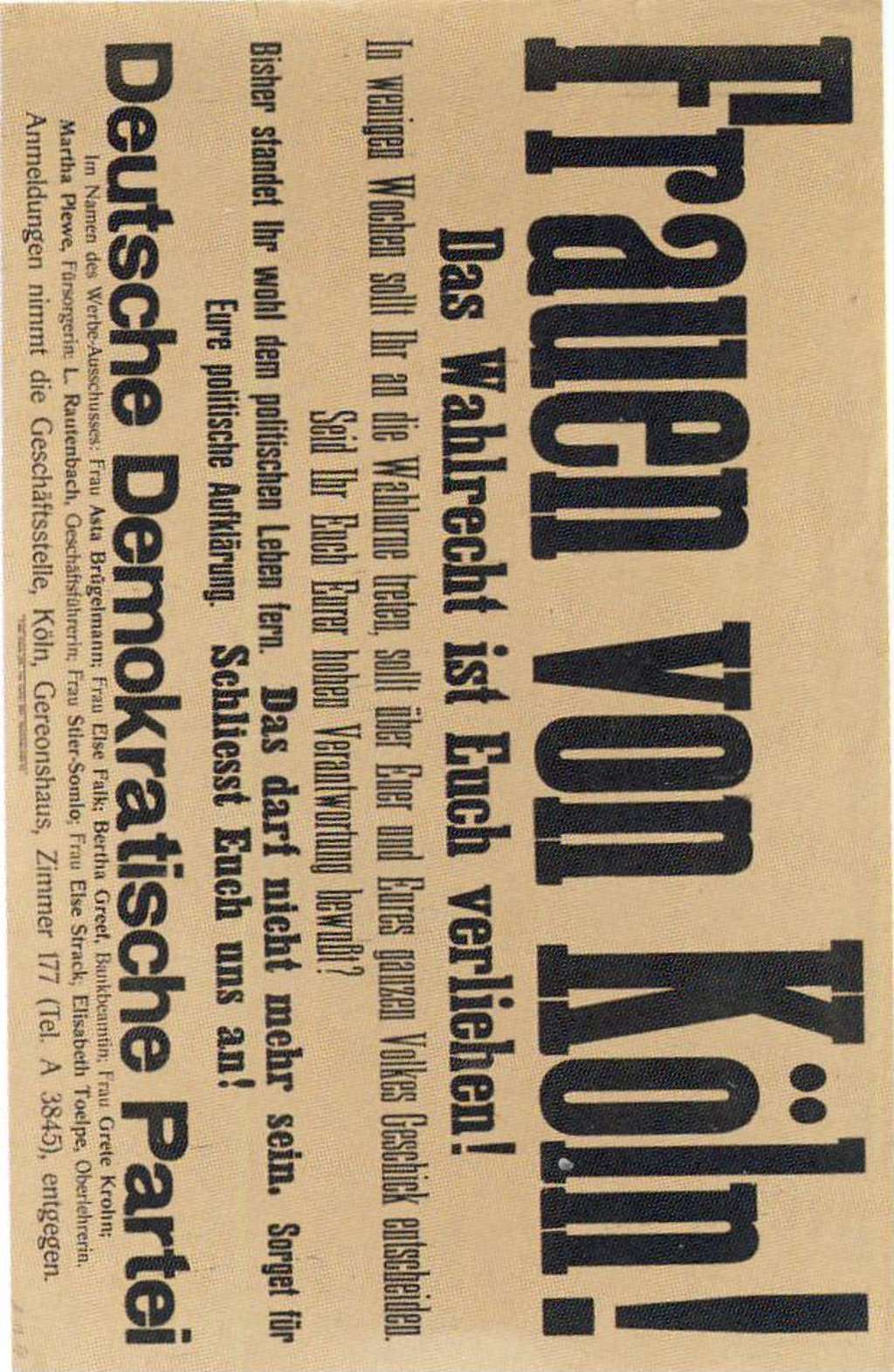 Historisches Plakat - Frauenwahlrecht Köln