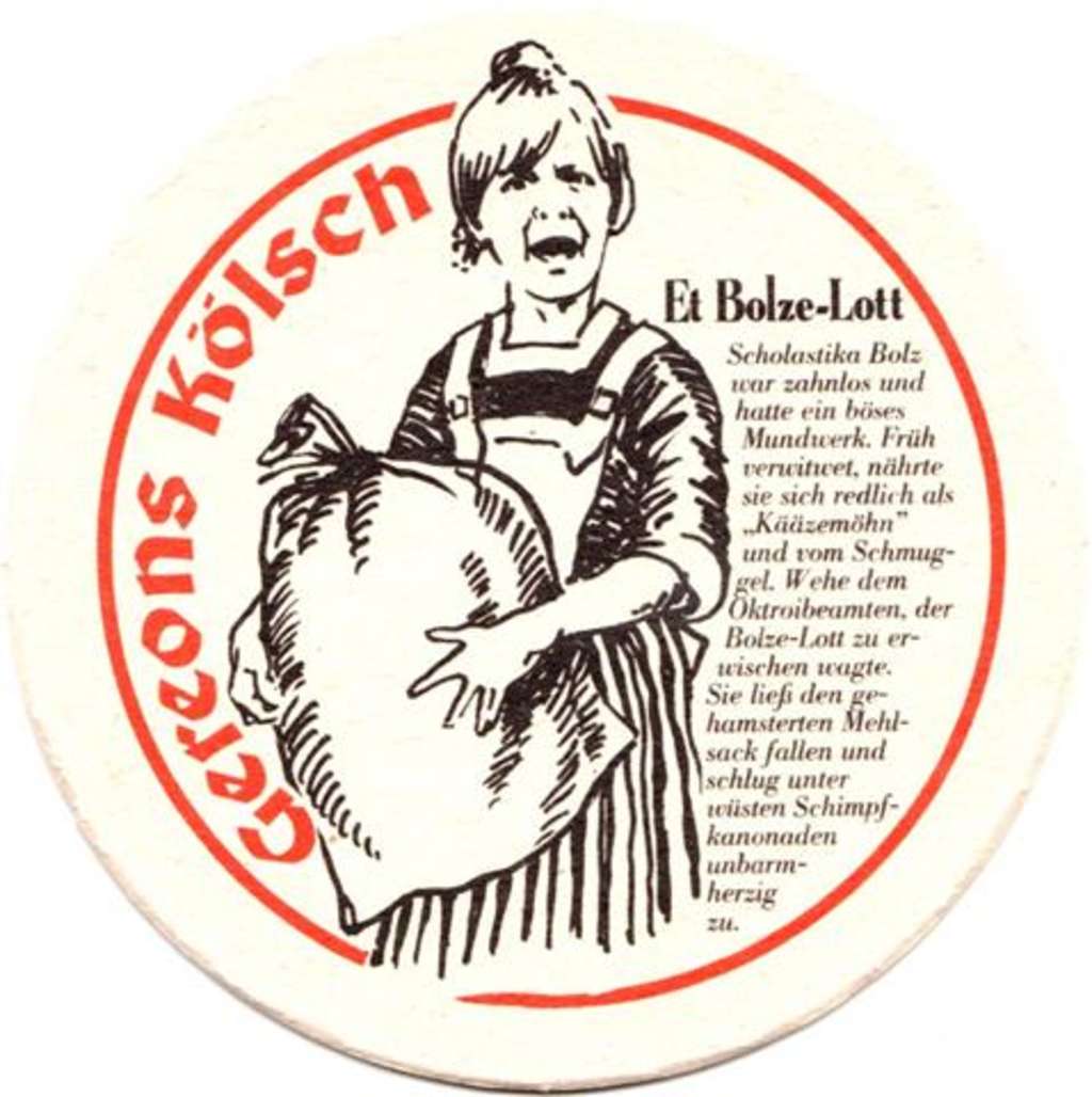Fotos eines Bierdeckels mit der Beschreibung der "Bolze-Lott" beginnend mit: "Scholastika Bolz war zahnlos und hatte ein böses Mundwerk"