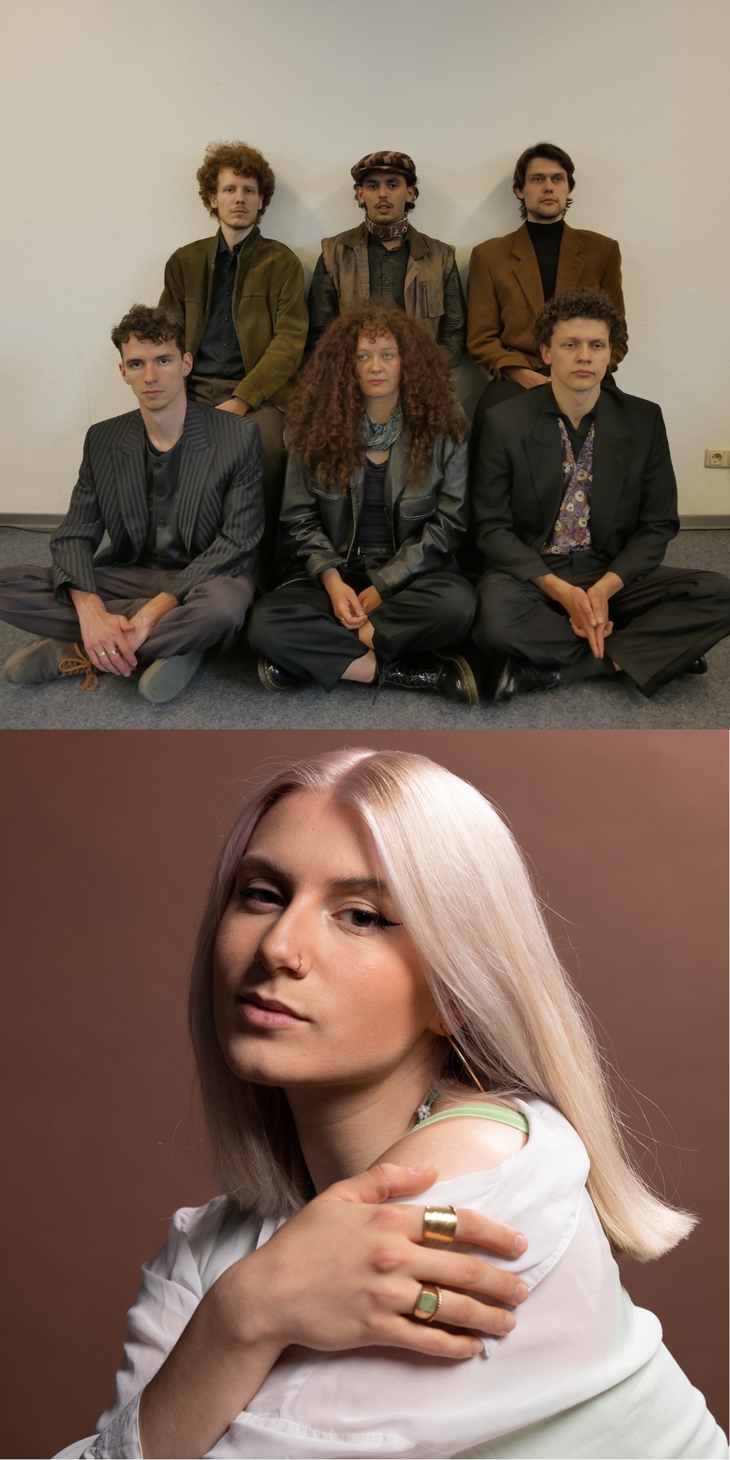 Collage aus einem Foto der Band The Walking Whale und einem Foto von Leonora