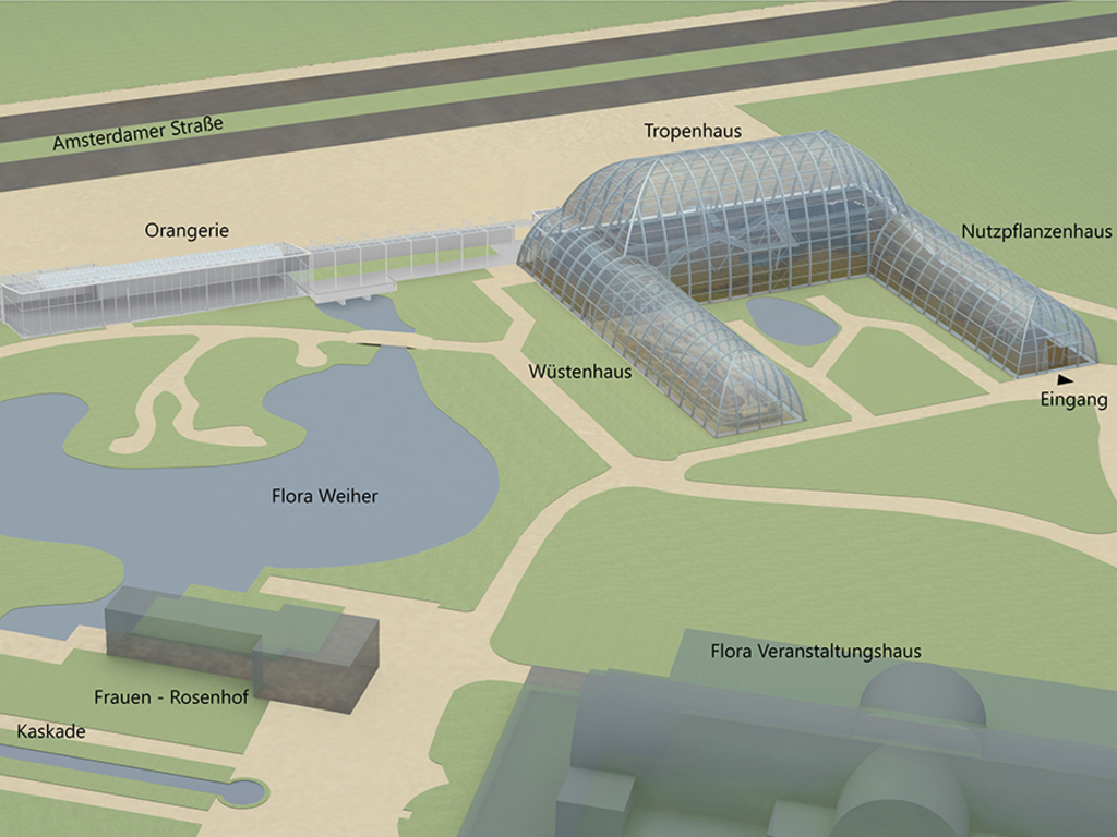 Plan der Schaugewächshäuser aus der Vogelperspektive