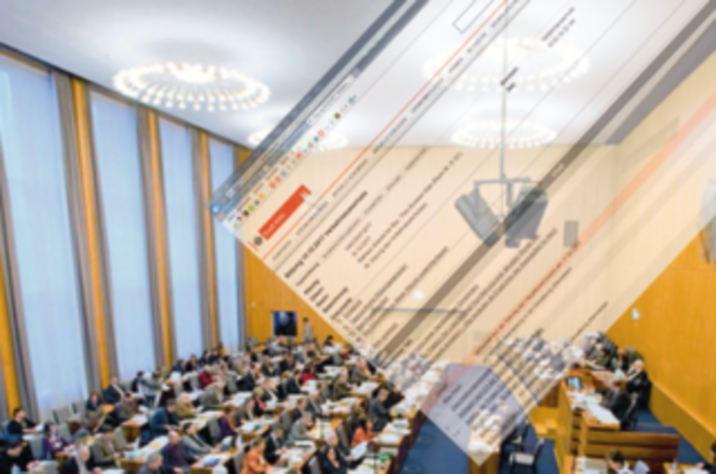 Aufnahme des Rates mit einer transparenten Internetseite im Vordergrund zur Modellkommune Open Government, Link auf Modellkommune Open Government des Bundes - Stadt Köln