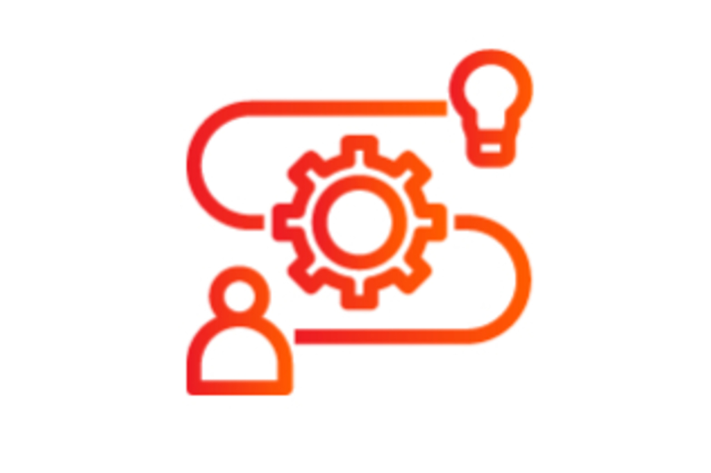 Grafik Verwaltunsreform: Person, Zahnrad und Glühbirne verbunden durch eine geschwungene Linie, Link auf Verwaltungsreform #wirfürdiestadt