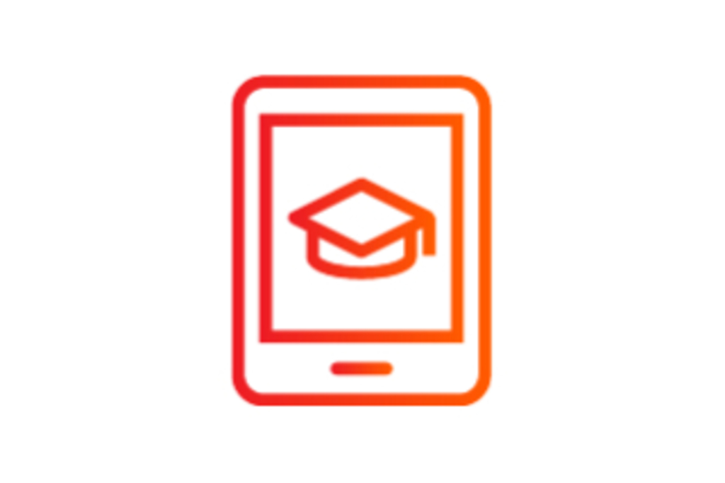 Grafik Digitale Bildung: Doktorhut auf Tablet-Bildschirm, Link auf Kommunales Medienzentrum Köln