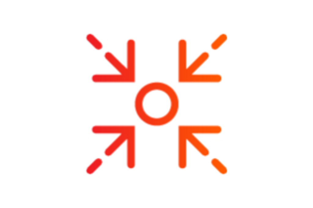 Icon vier Pfeile deuten aus vier Richtungen auf einen Kreis, Link auf Aufgaben der Verkehrs- und Tunnelleitzentrale