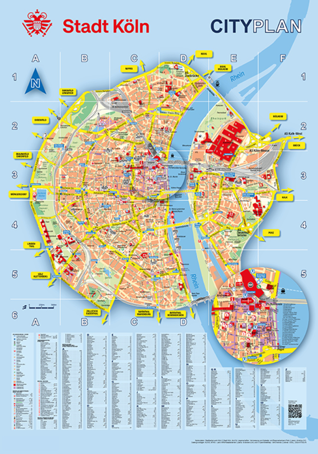Ansicht des Cityplans, eines Posters mit Karte und Informationen zur Kölner Innenstadt