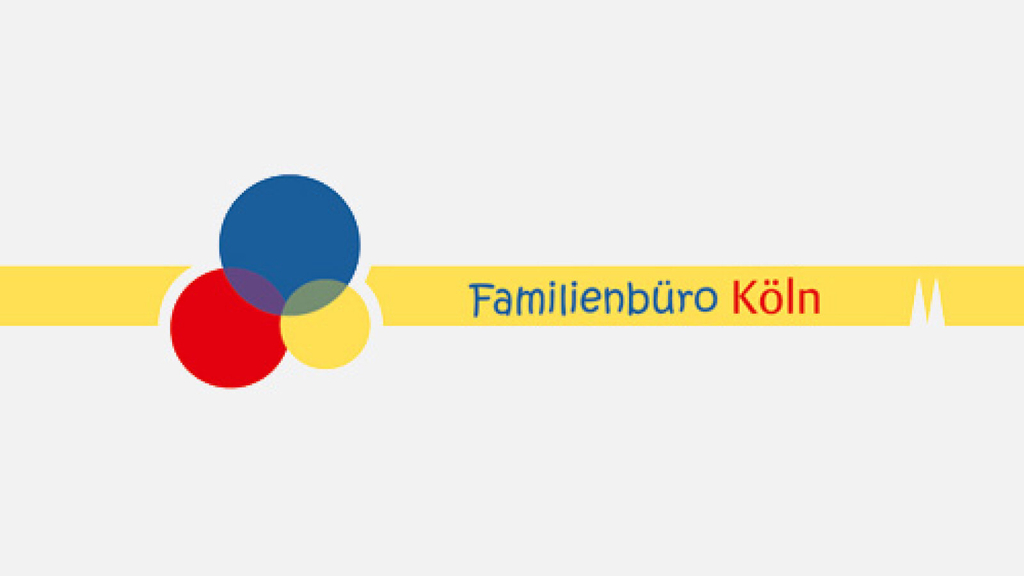 Kreise in den Farben rot, blau und gelb, daneben Schriftzug Familienbüro Köln