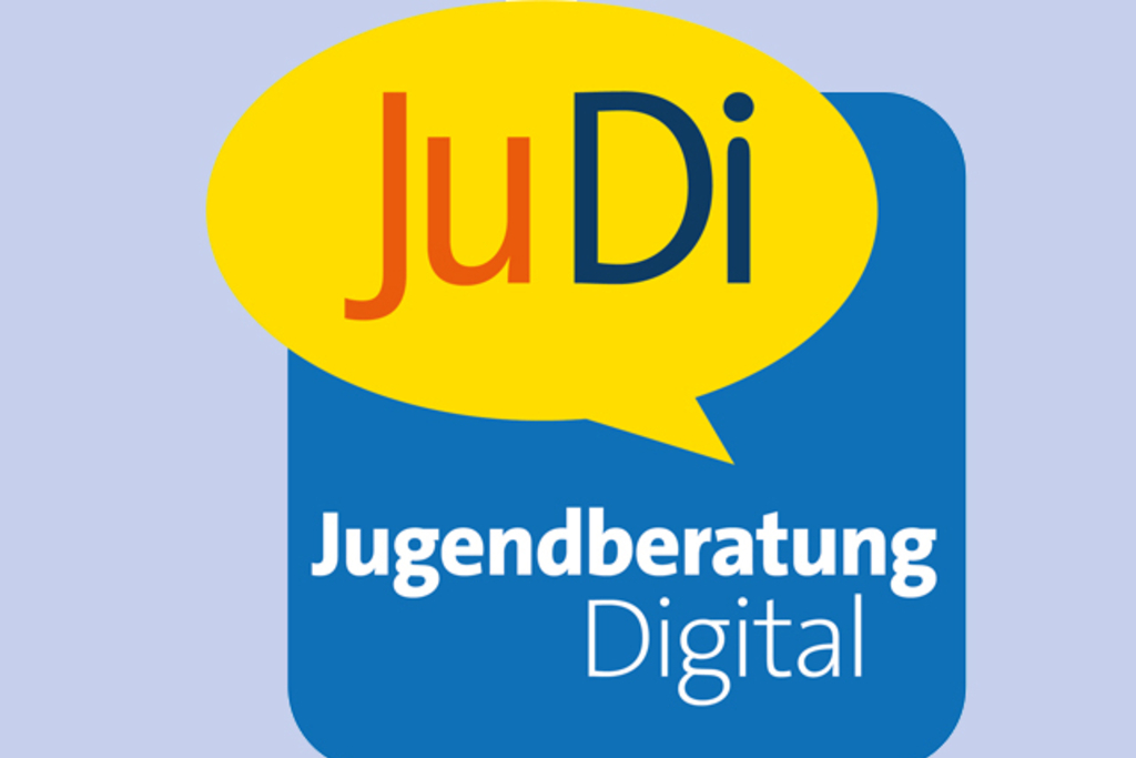 Logo mit einer gelben Sprechblase und dem Schriftzug JuDi, darunter der Schriftzug Jugendberatung Digital, Link auf Jugendberatung Digital – JuDi - Stadt Köln