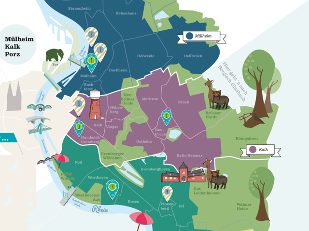 Illustration eines Stadtplans zur Ferienaktion Veedel Ferien Feez