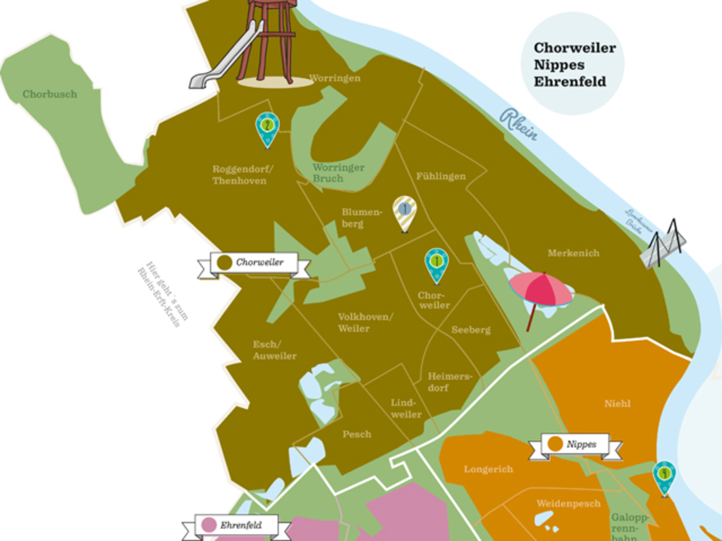 Illustration eines Stadtplans zur Ferienaktion Veedel Ferien Feez