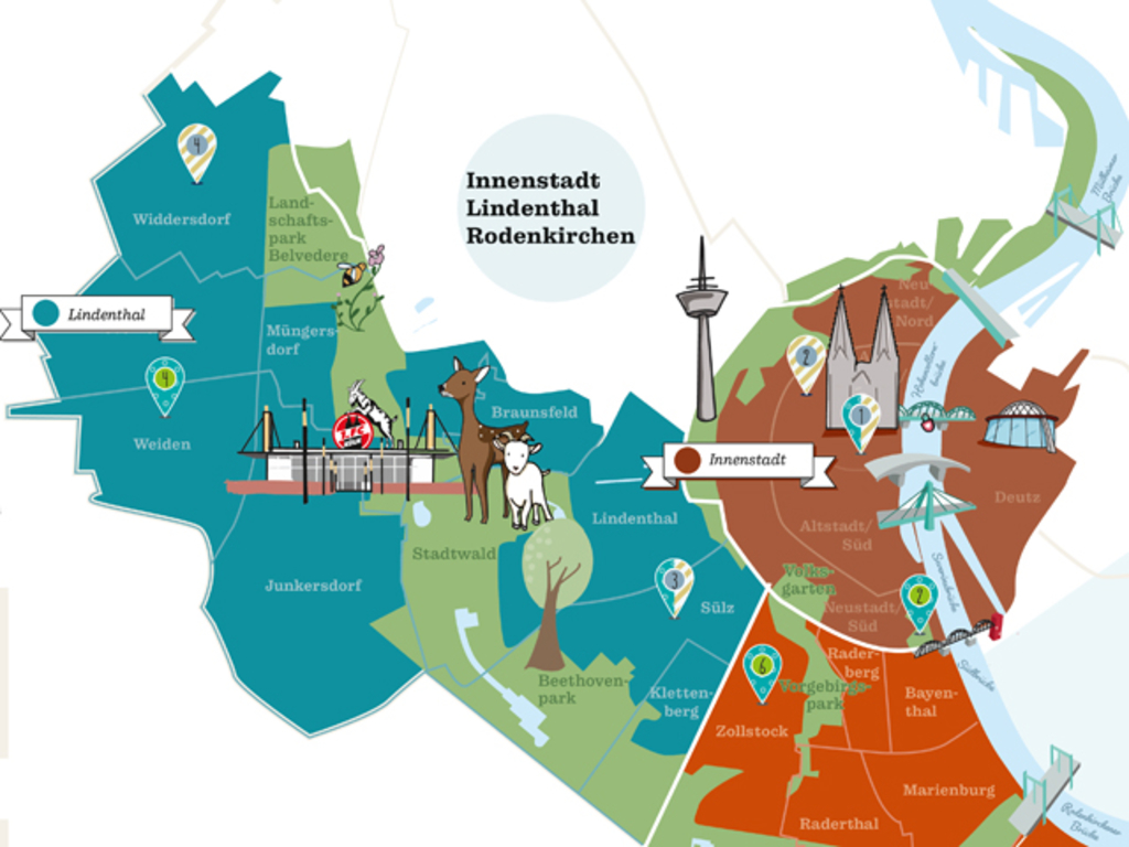 Illustration eines Stadtplans zur Ferienaktion Veedel Ferien Feez