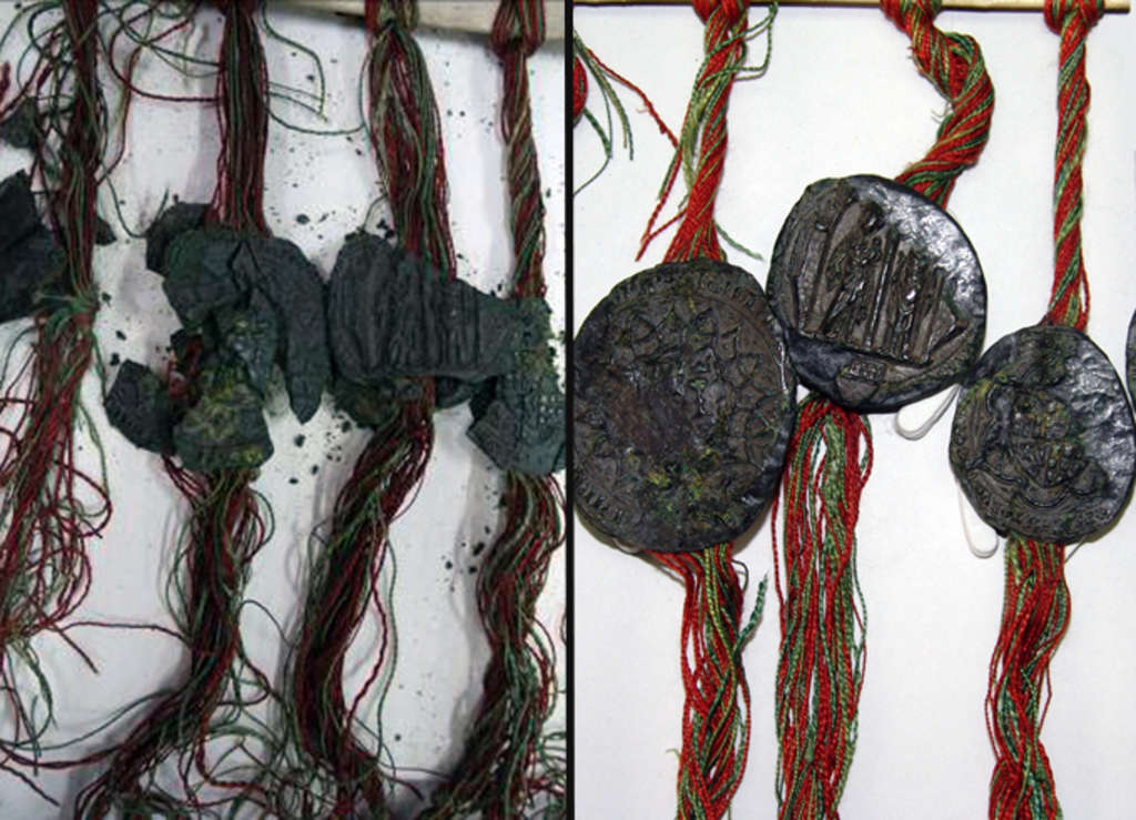 Siegel des Kölner Verbundbriefs von 1396 vor und nach der Restau