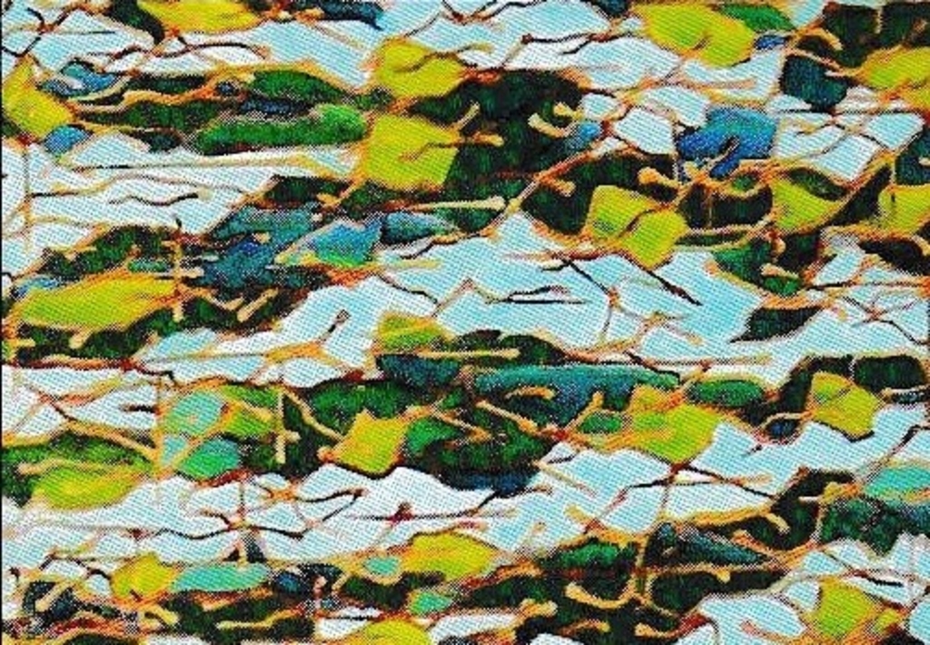 Blaugrüne Wellen und angedeutete Fische