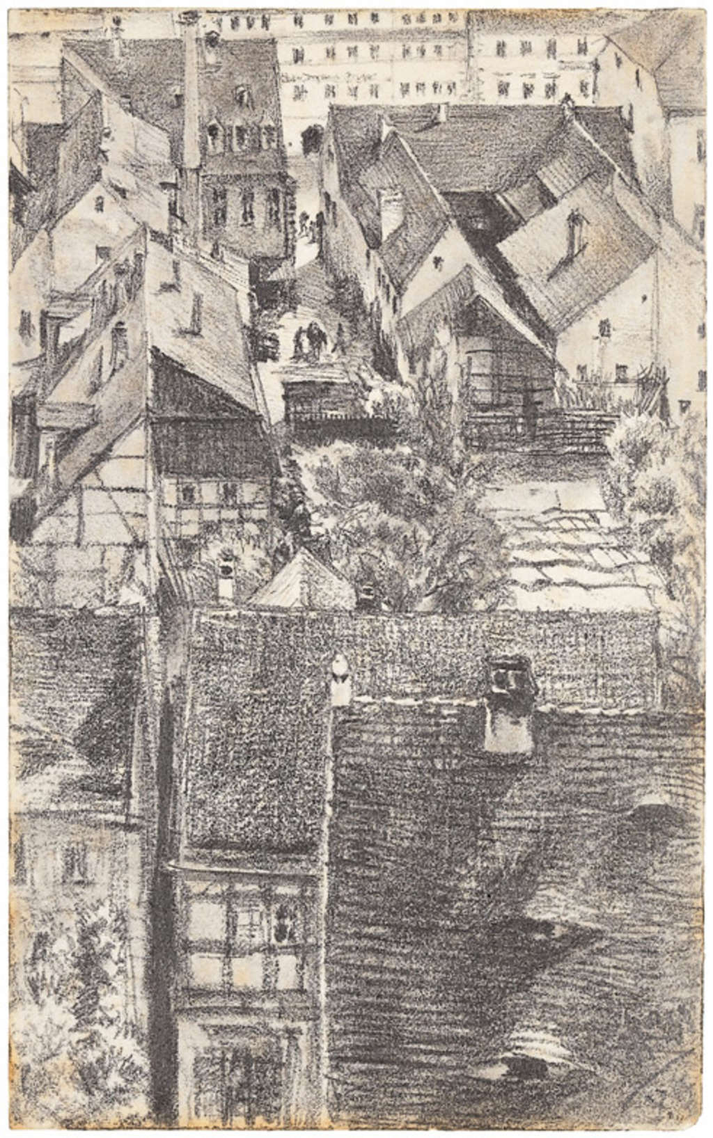 Adolph von Menzel: Blick über die Dächer von Schandau