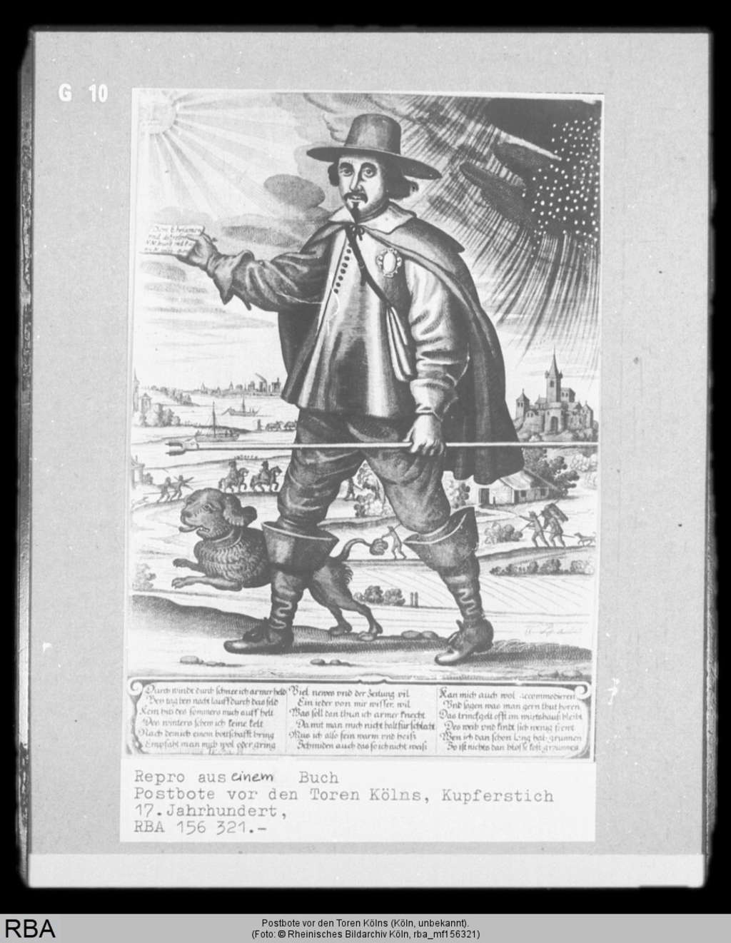 Postbote vor den Toren Kölns, Kupferstich