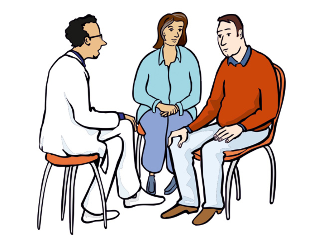 Eine persönliche Assistentin unterstützt einen Mann beim Arzt.