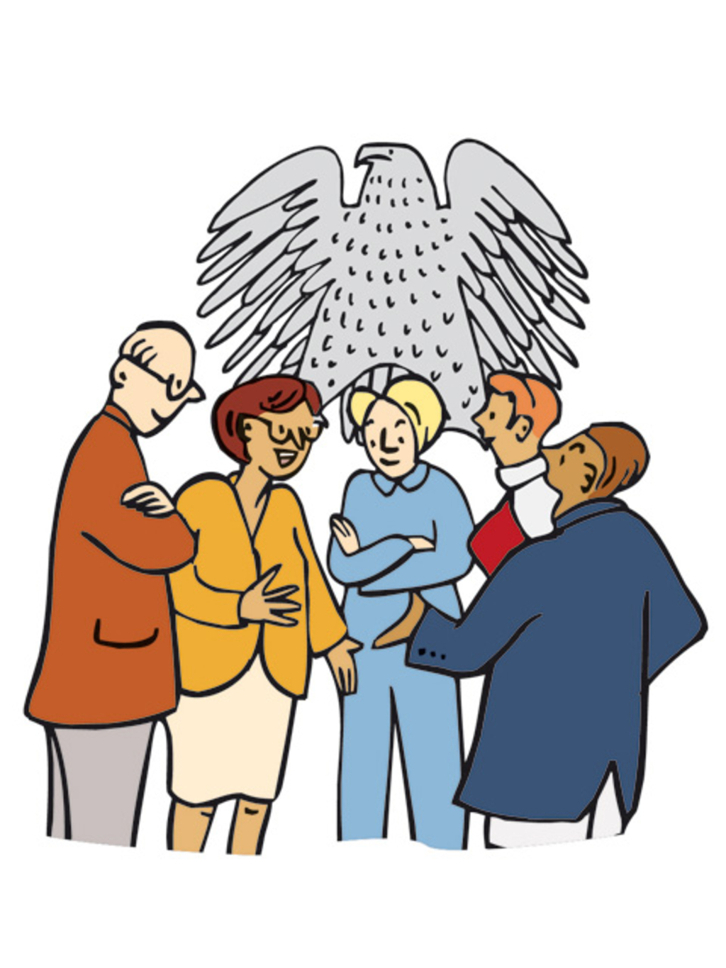 Mehrere Politikerinnen und Politiker sprechen zusammen.