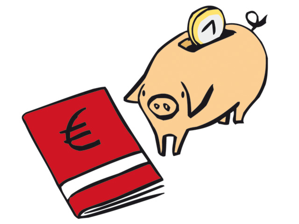 Ein Sparbuch mit Sparschwein.