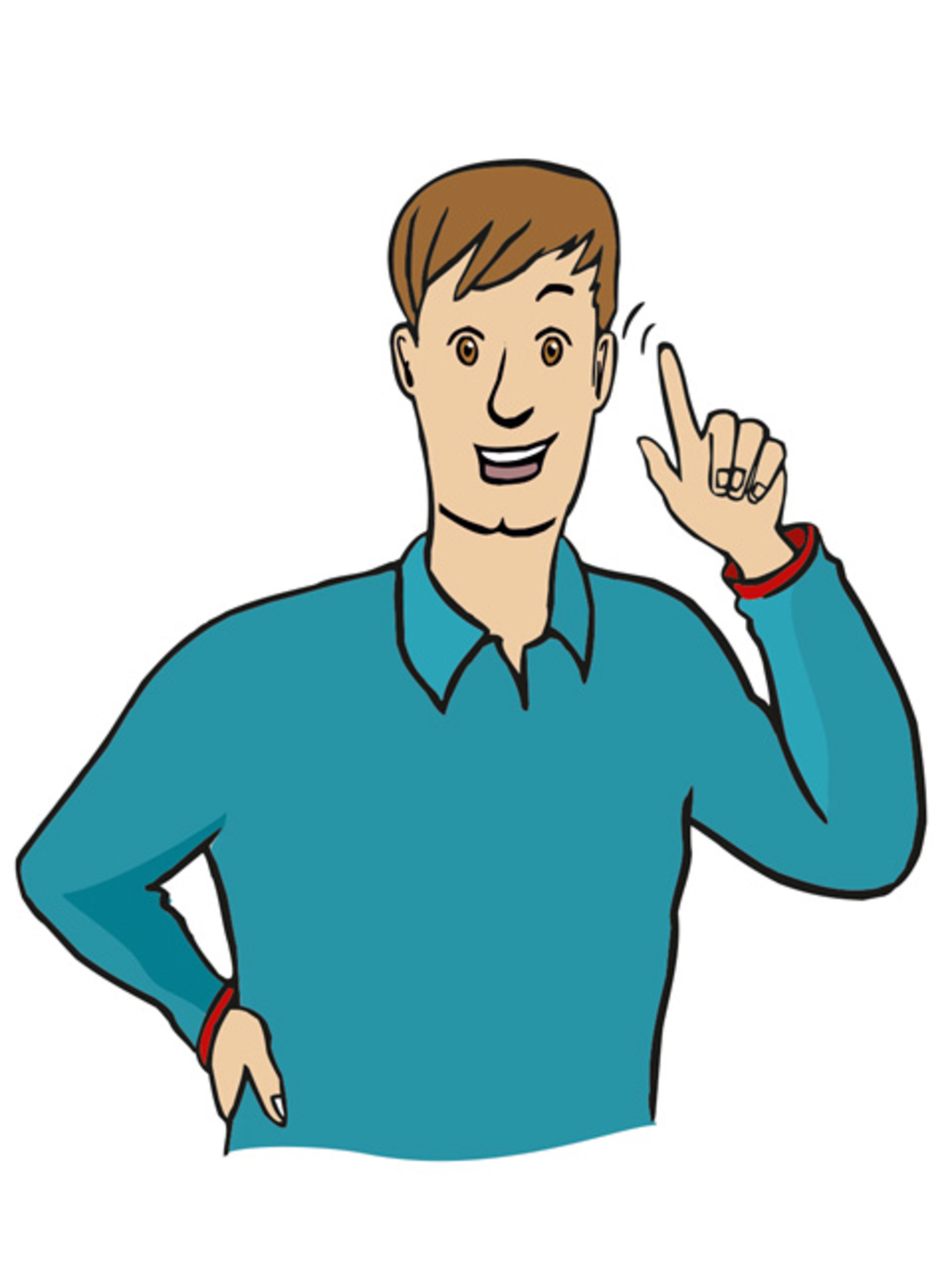 Ein Mann hält einen Zeigefinger nach oben.