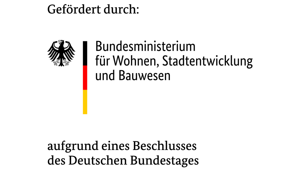 Die Grafik zeigt das Logo des Bundesministeriums für Wohnen, Stadtentwicklung und Bauwesen, mit dem Hinweis, das das Projekt mit Fördergeldern des Ministeriums umgesetzt wurde.