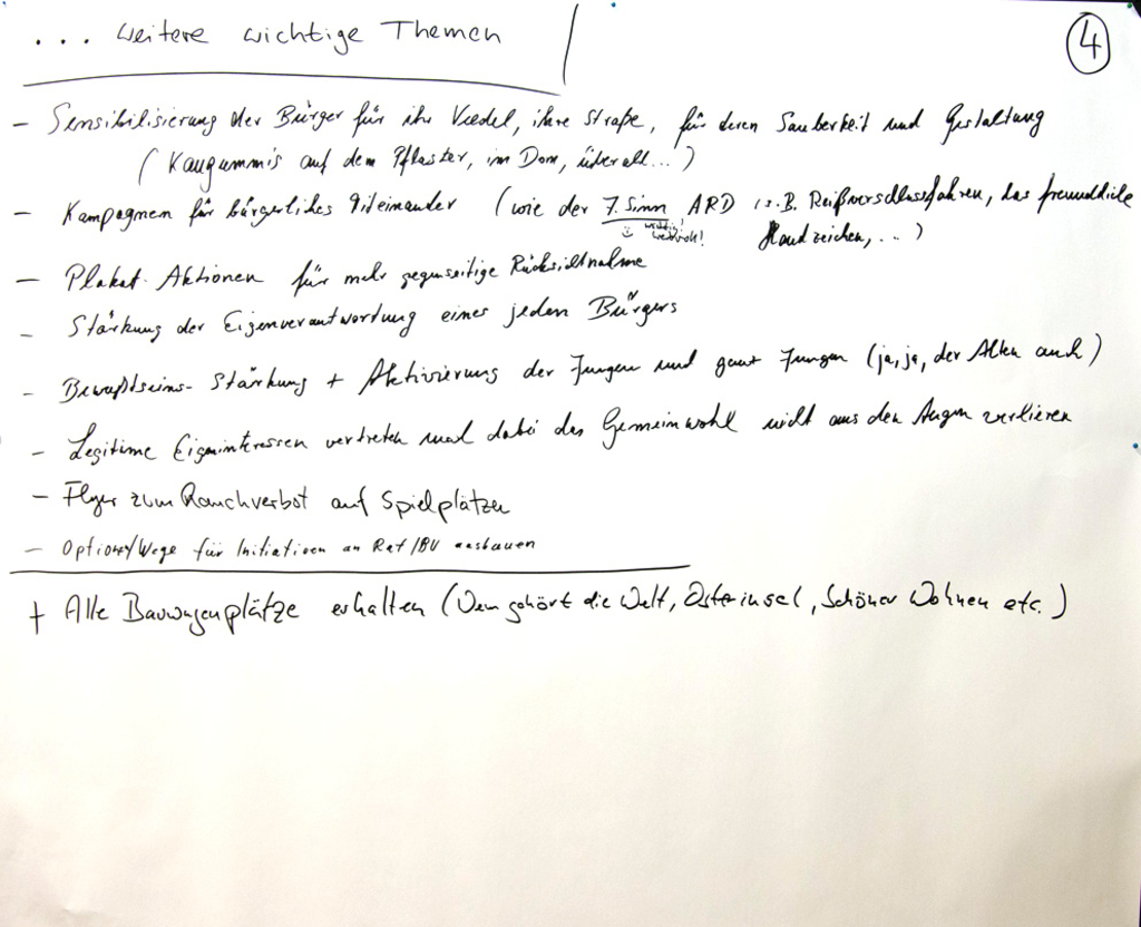 Stellwand mit aufgeschriebenen Ideen