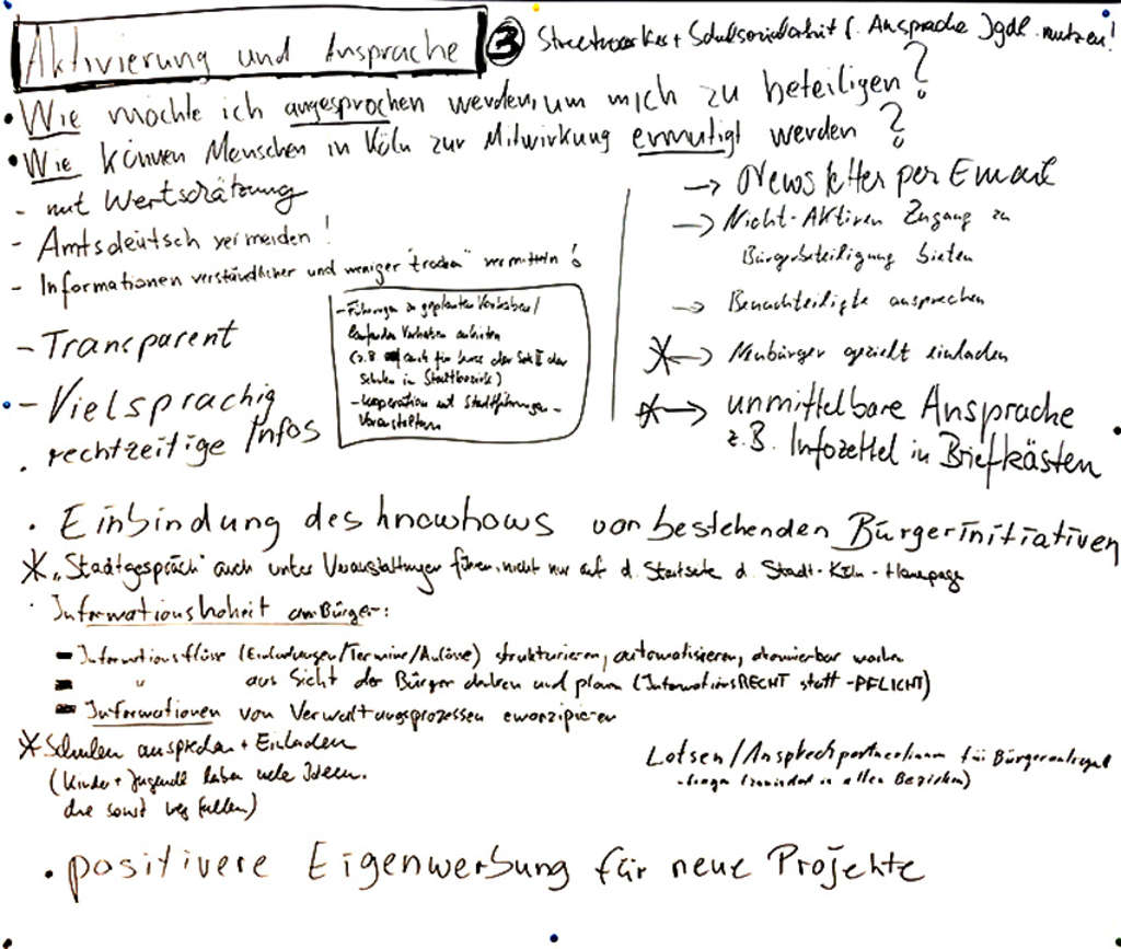 Stellwand mit aufgeschriebenen Ideen