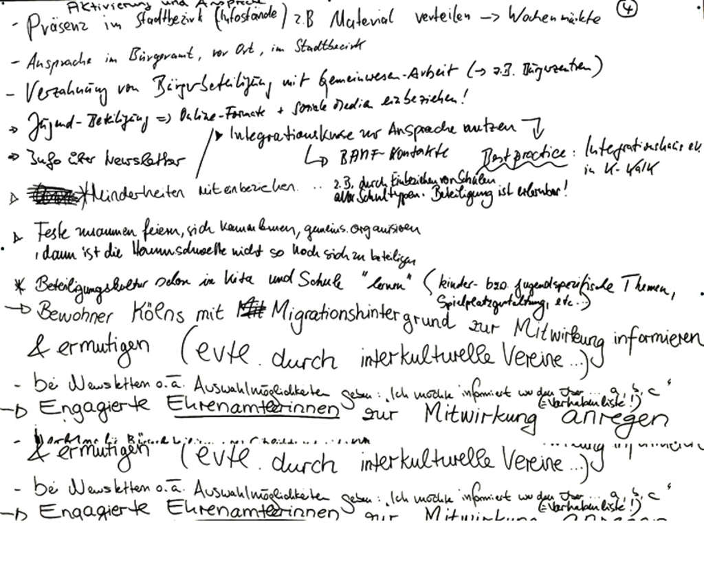 Stellwand mit aufgeschriebenen Ideen