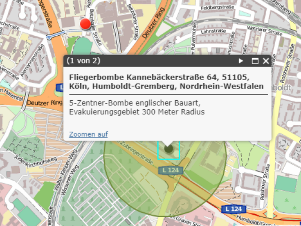 Karte mit Evakuierungsgebiet bei Bombenfund