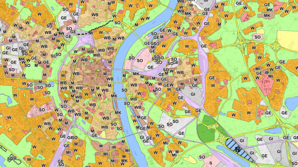 Ausschnitt aus dem Flächennutzungsplan, Link auf Suche im Flächennutzungsplan