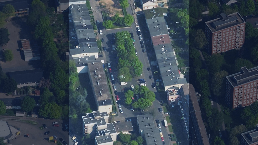 Luftbild des Platzes am Altleinigenweg, Link auf Umgestaltung des Platzes am Altleiningenweg - Stadt Köln