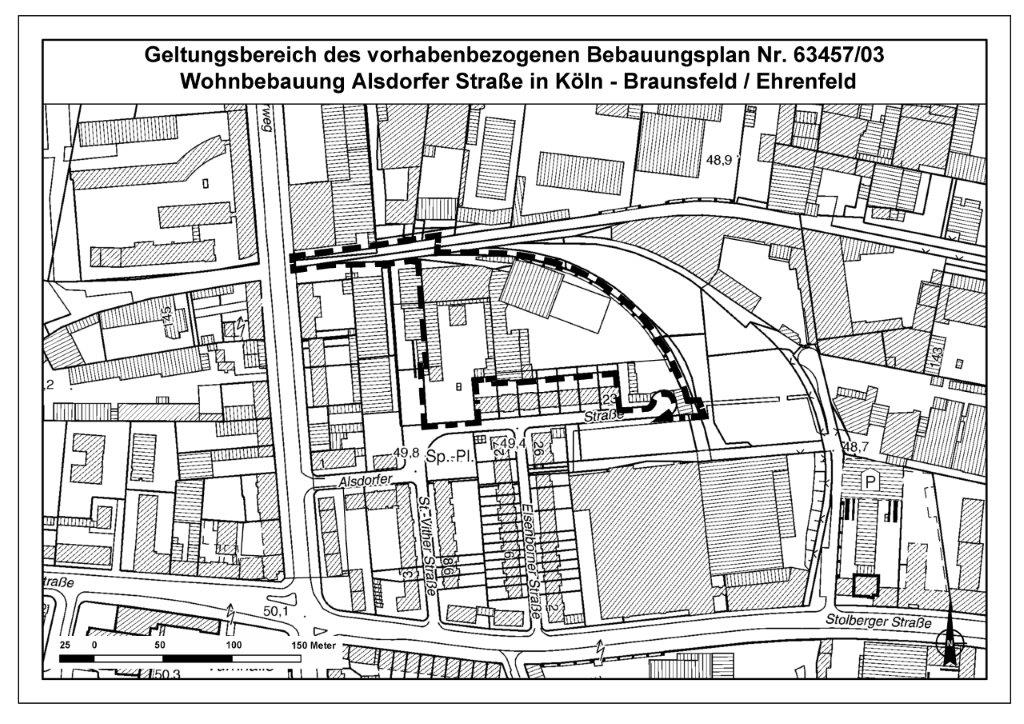 Geltungsbereich des Bebauungsplans Wohnbebauung Alsdorfer Straße in Köln-Braunsfeld/-Ehrenfeld
