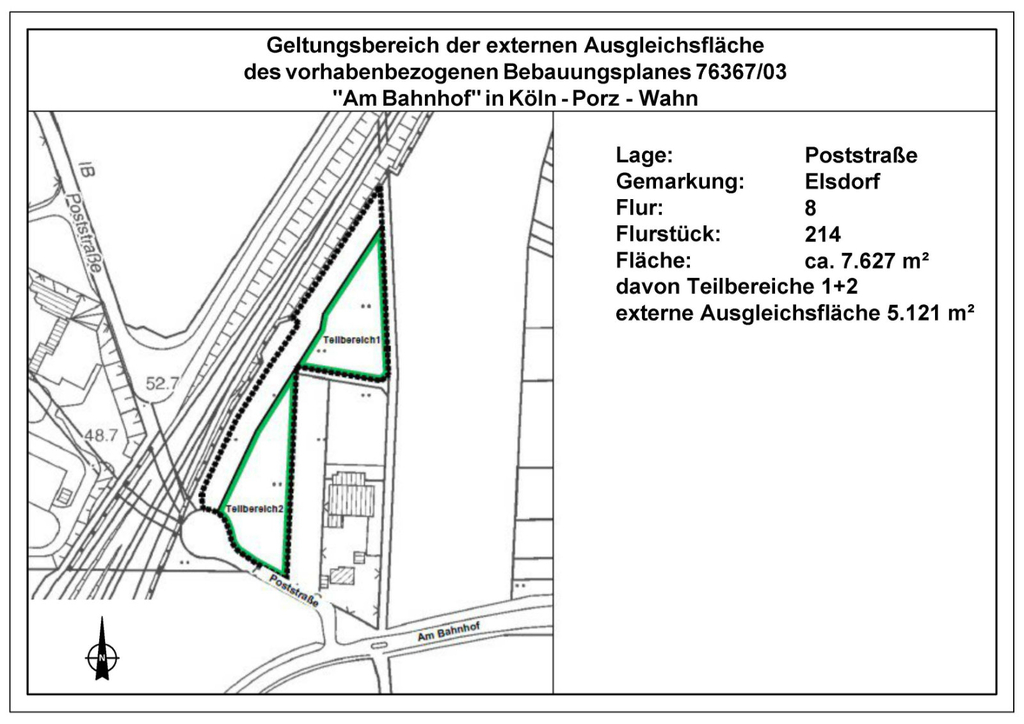 Geltungsbereich der externen Ausgleichsfläche des vorhabenbezogenen Bebauungsplans "Am Bahnhof" in Köln-Porz-Wahn