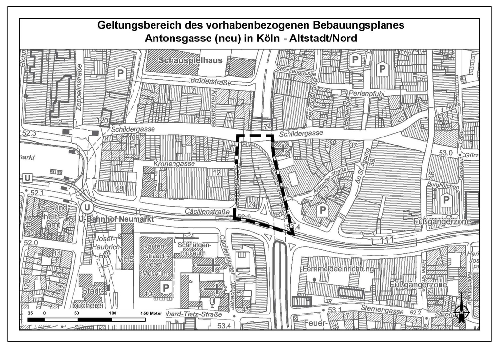 Geltungsbereich des Bebauungsplanes Antonsgasse (neu) in Köln-Altstadt/Nord