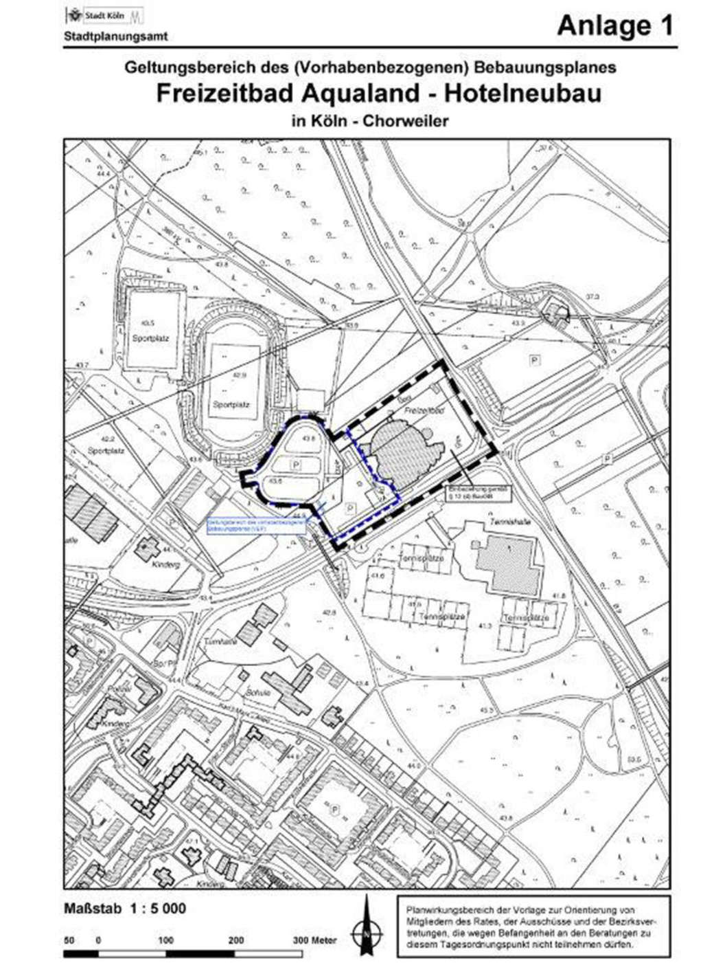 Geltungsbereich des Bebauungsplanverfahrens Aqualand in Köln-Chorweiler
