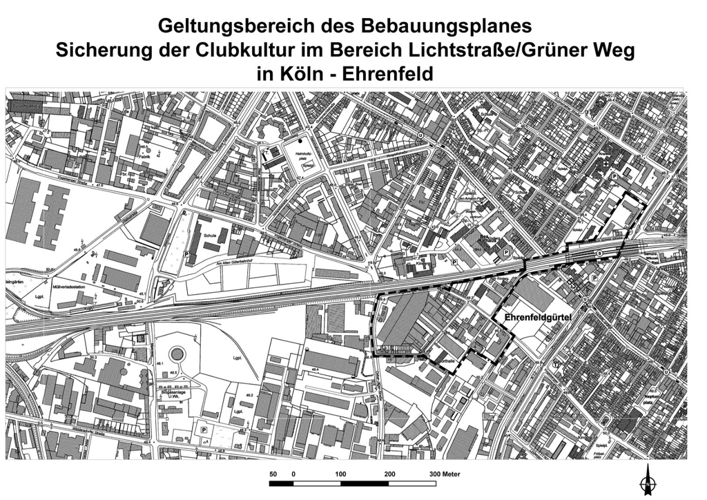 Geltungsbereich des Bebauungsplans Sicherung der Clubkultur im Bereich der Lichtstraße/Grüner Weg in Köln-Ehrenfeld
