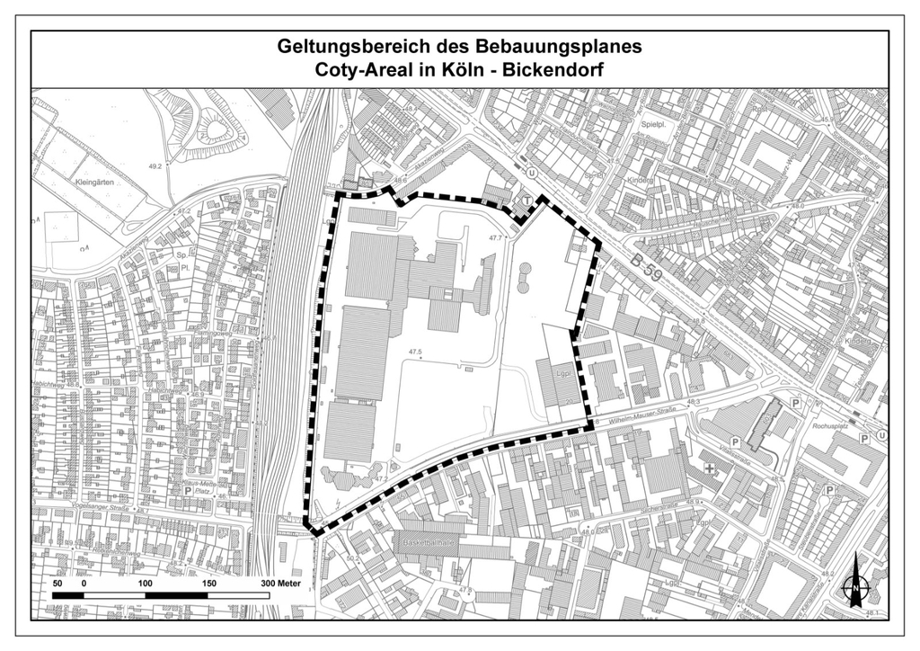 Geltungsbereich des Bebauungsplanentwurfs Coty-Areal in Köln-Bickendorf