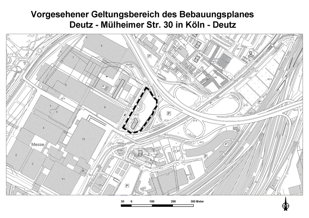Geltungsbereich des Bebauungsplans Deutz-Mülheimer Straße 30 in Köln-Deutz