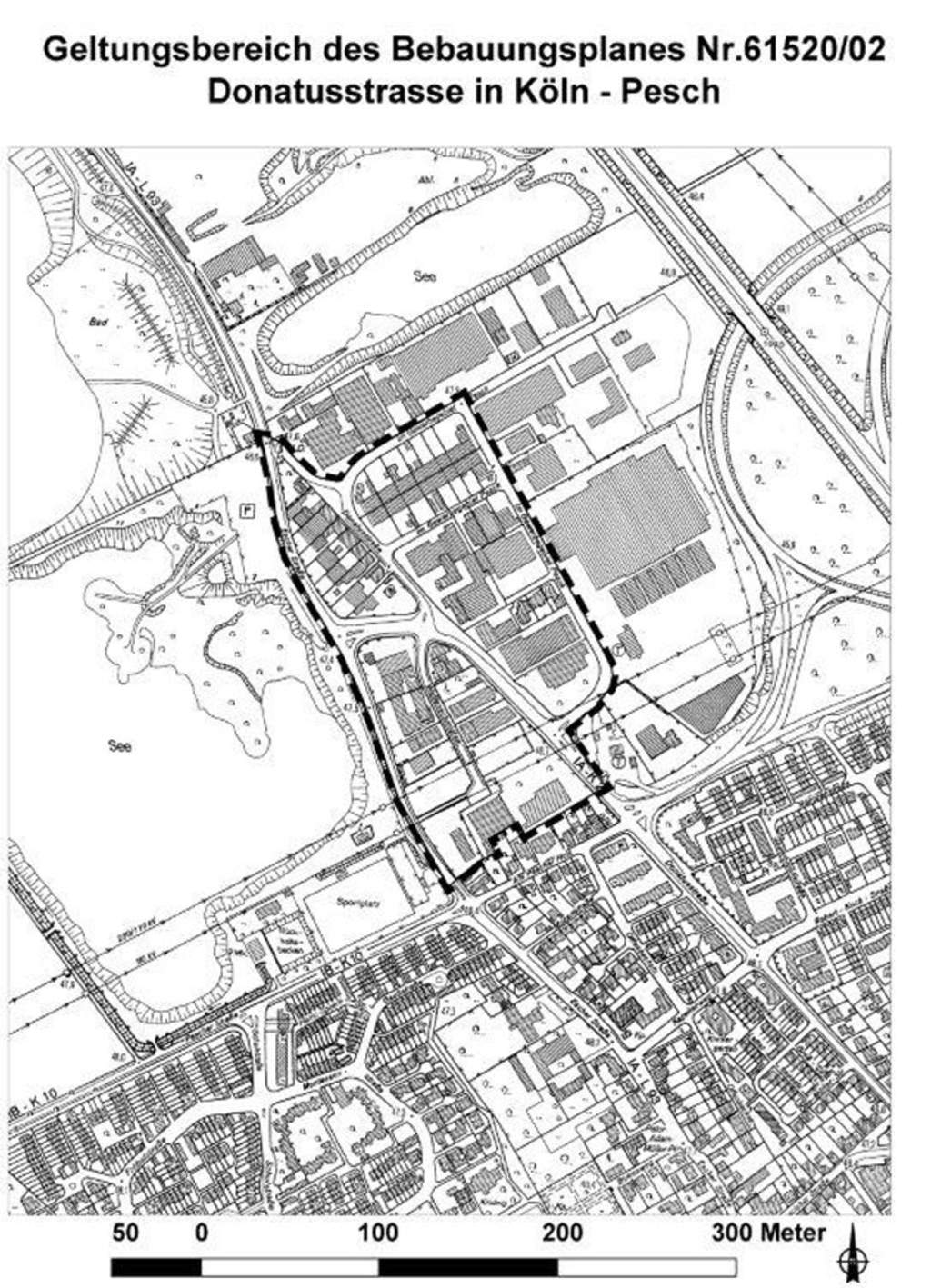 Geltungsbereich des Bebauungsplans Donatusstraße in Köln-Pesch