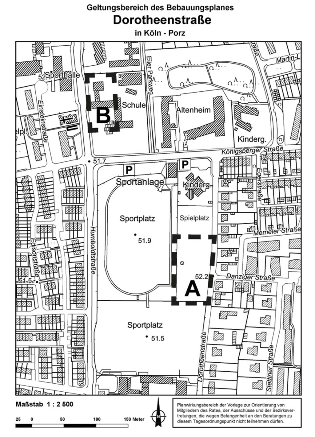 Geltungsbereich des Bebauungsplans Dorotheenstraße in Köln-Porz
