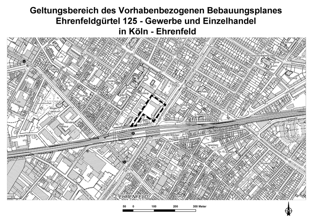 Geltungsbereich des vorhabenbezogenen Bebauungsplanes Ehrenfeldgürtel 125 – Gewerbe und Einzelhandel